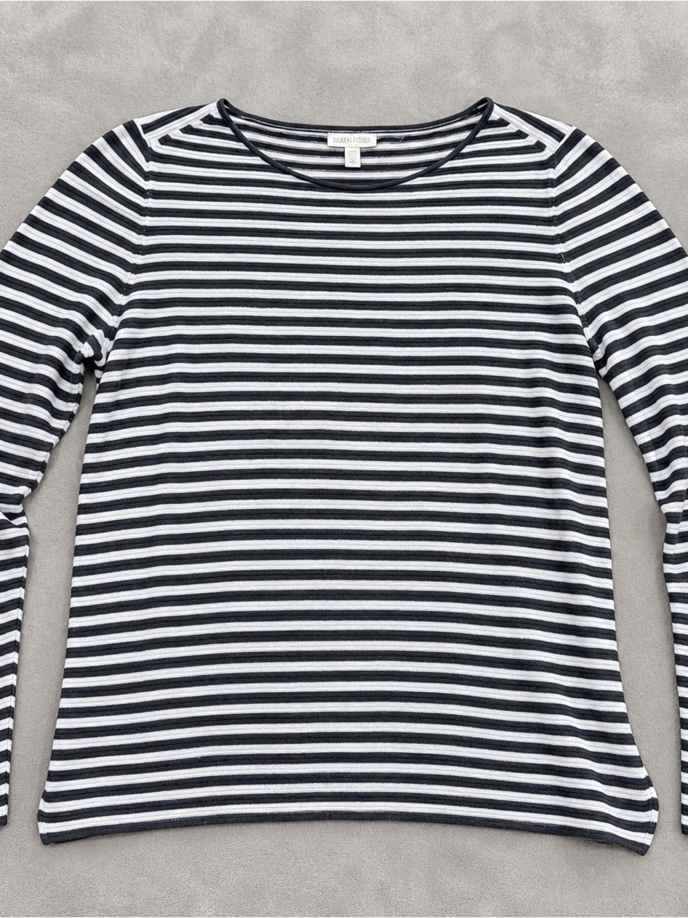 Eileen Fisher Womens M Organic Linen Cotton Striped Knit Top Long Sleeve